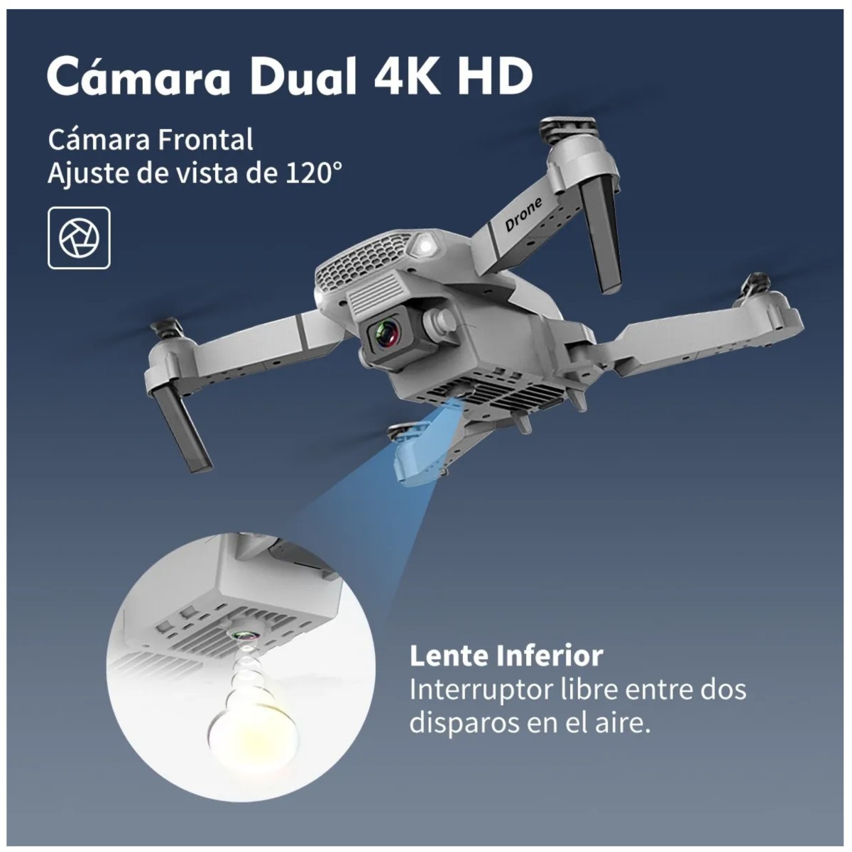 Control Remoto Drone Con Par C&aacute;mara 4k Quadcopter +2bater&iacute;a Gris image number null