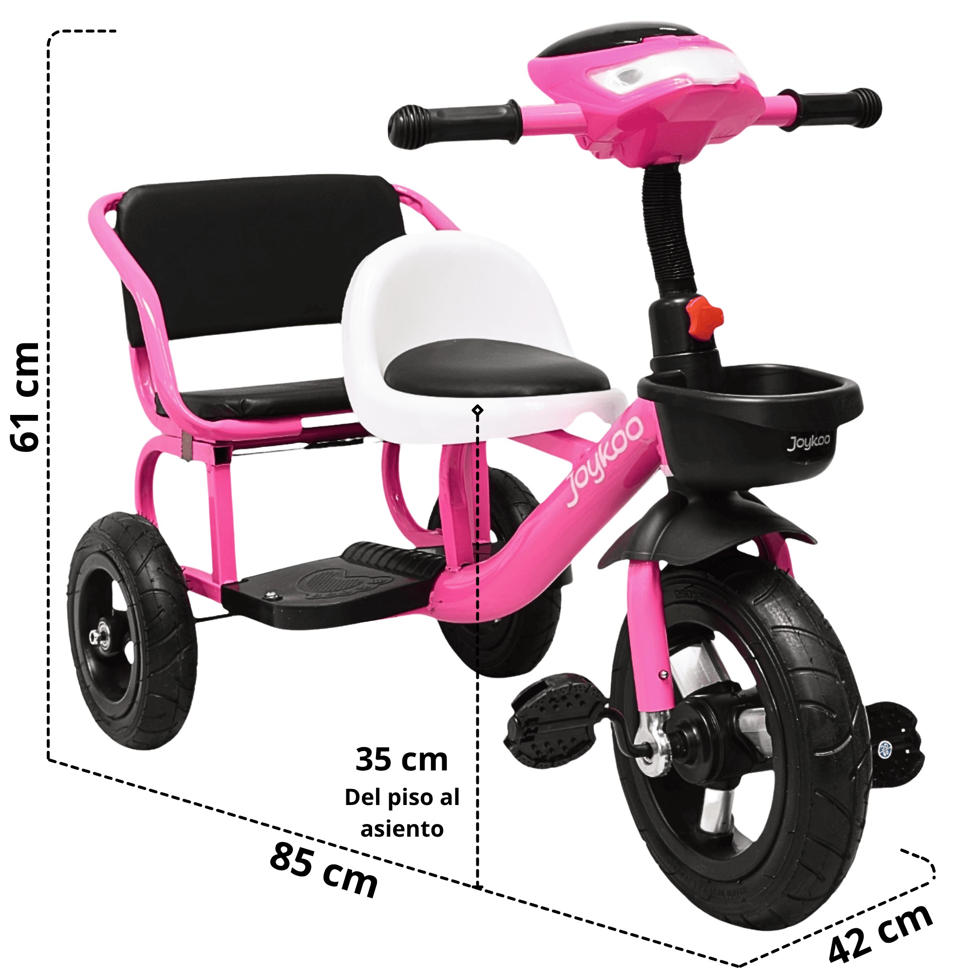 Triciclo para Ni&ntilde;os Dos Asientos Torreta con Luz y Sonido Ruedas de Goma Apto a partir de 2 A&ntilde;os - Rosa image number null