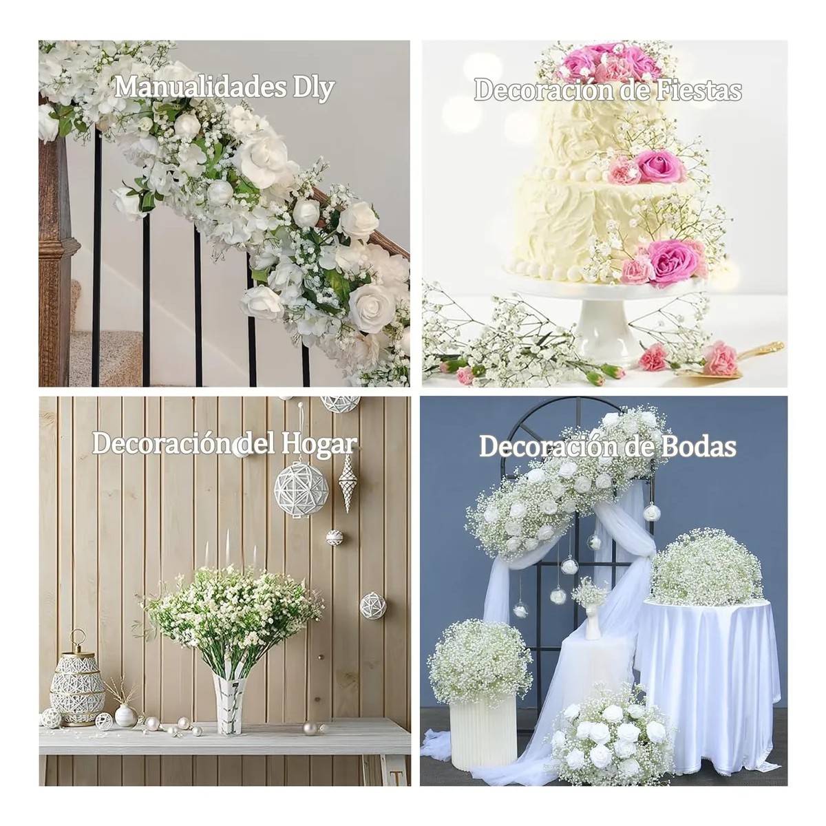 60pcs Flores Gypsophila Artificiales Para Ramo De Decoracion Blanco image number null