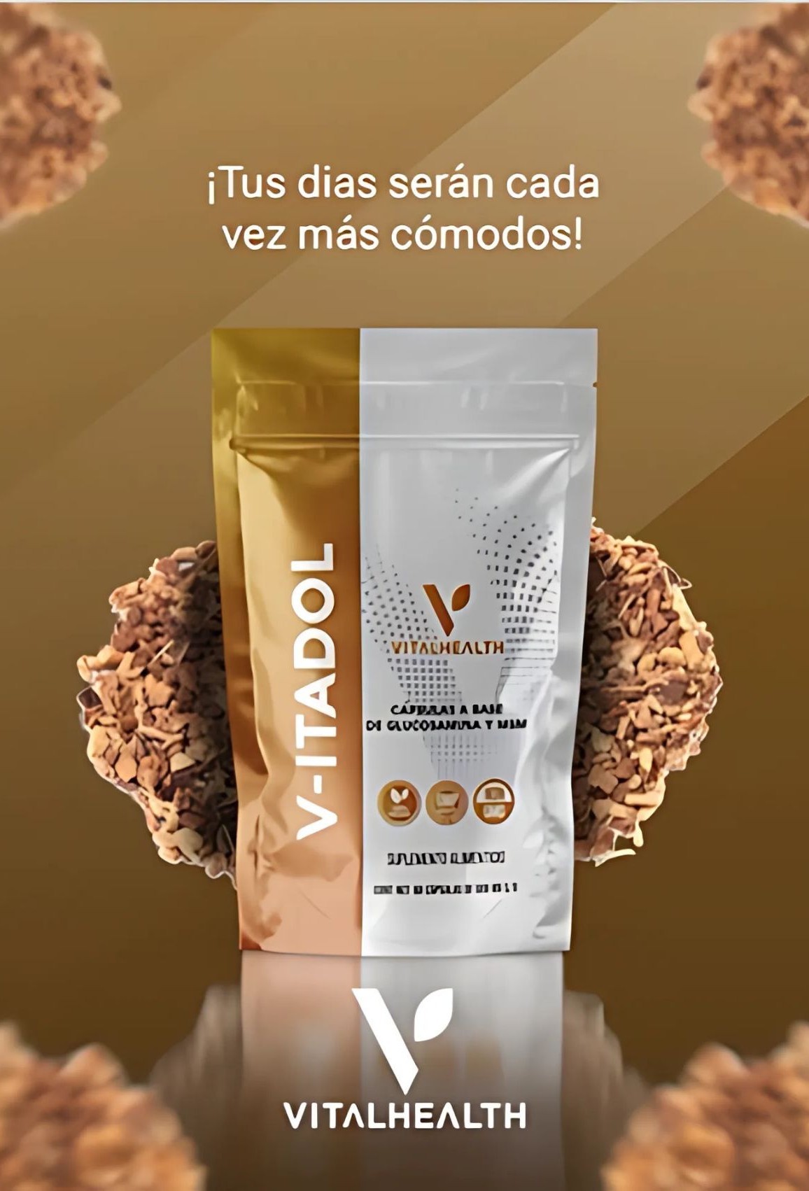 VITADOL VitalHealth | Suplemento Natural para Articulaciones y M&uacute;sculos | 60 C&aacute;psulas con Glucosamina MSM Zarzaparrilla image number null