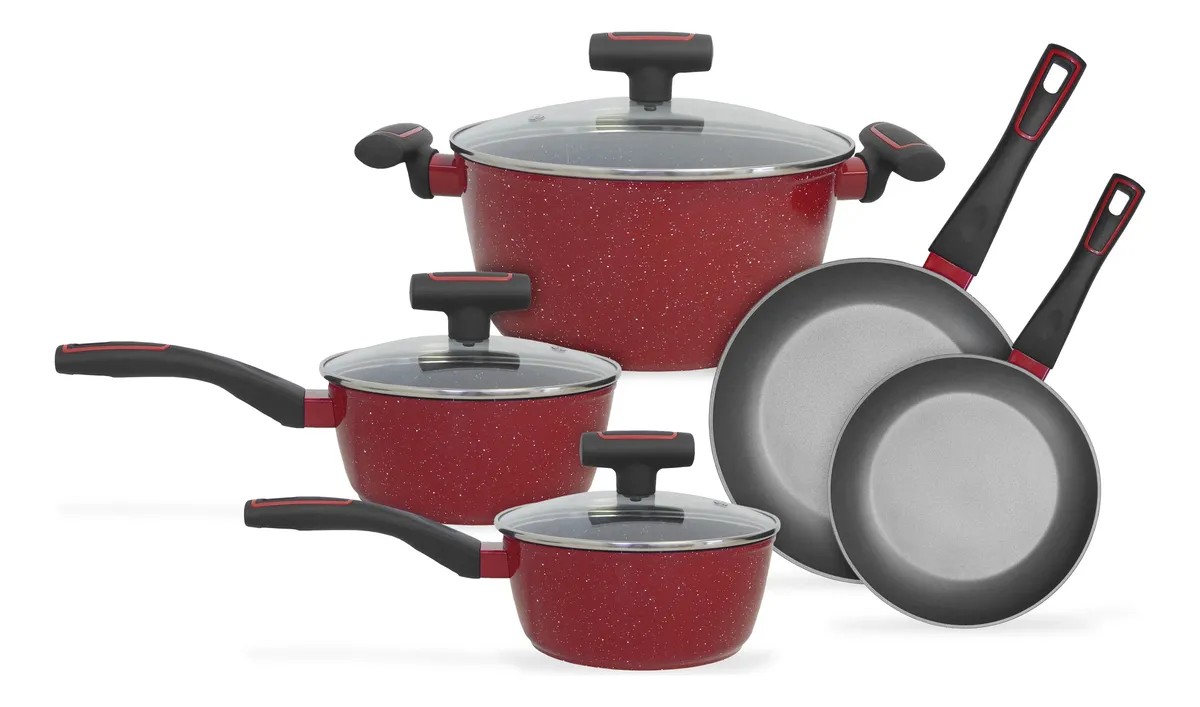 Bater&iacute;a De Cocina Foode 2.5mm Antiadherente 8 Pz Inducci&oacute;n Rojo image number null