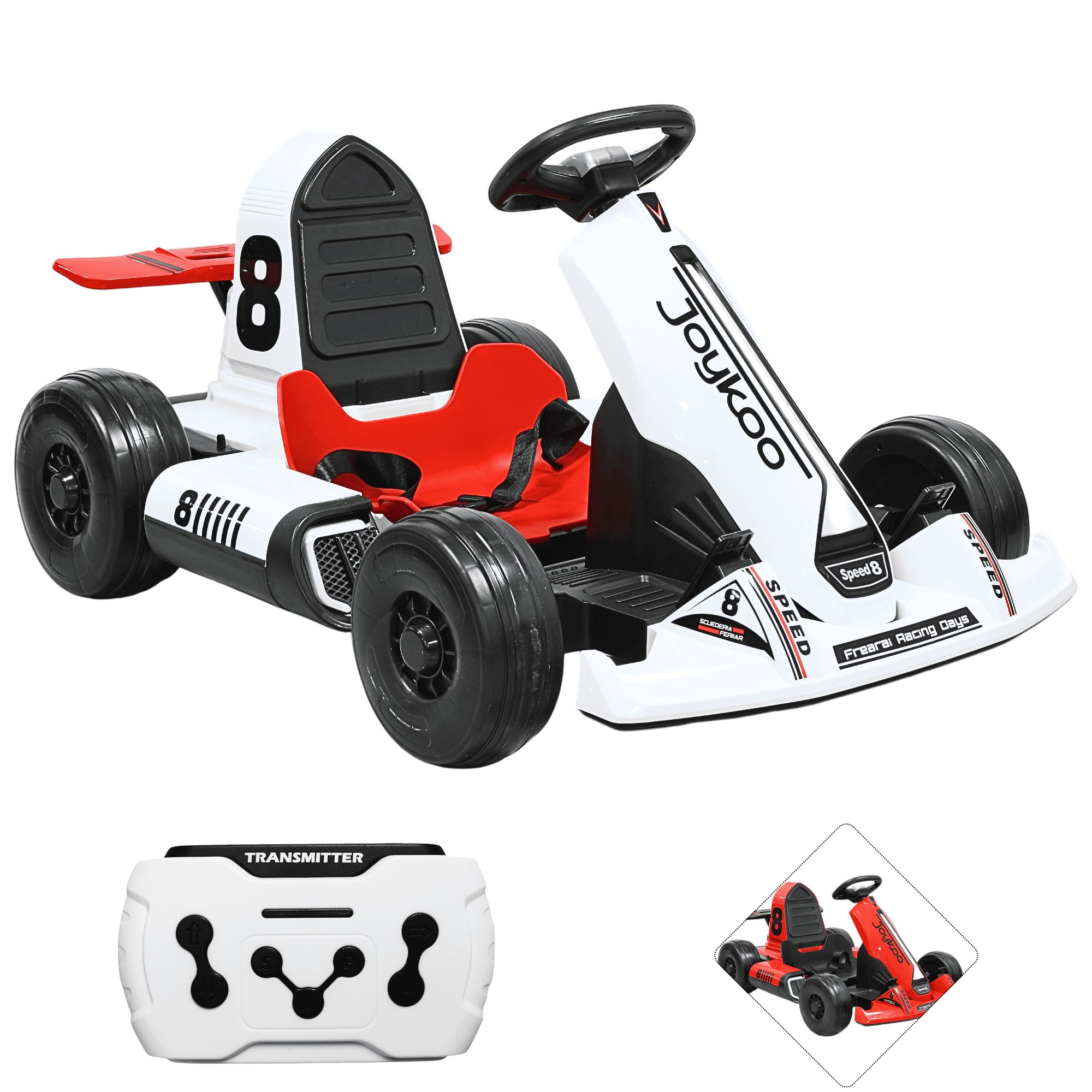 Montable El&eacute;ctrico Go Kart para Ni&ntilde;os Largo Ajustable Control Remoto Bater&iacute;a Recargable 12V Luces Sonido BluetoothBlanco image number null
