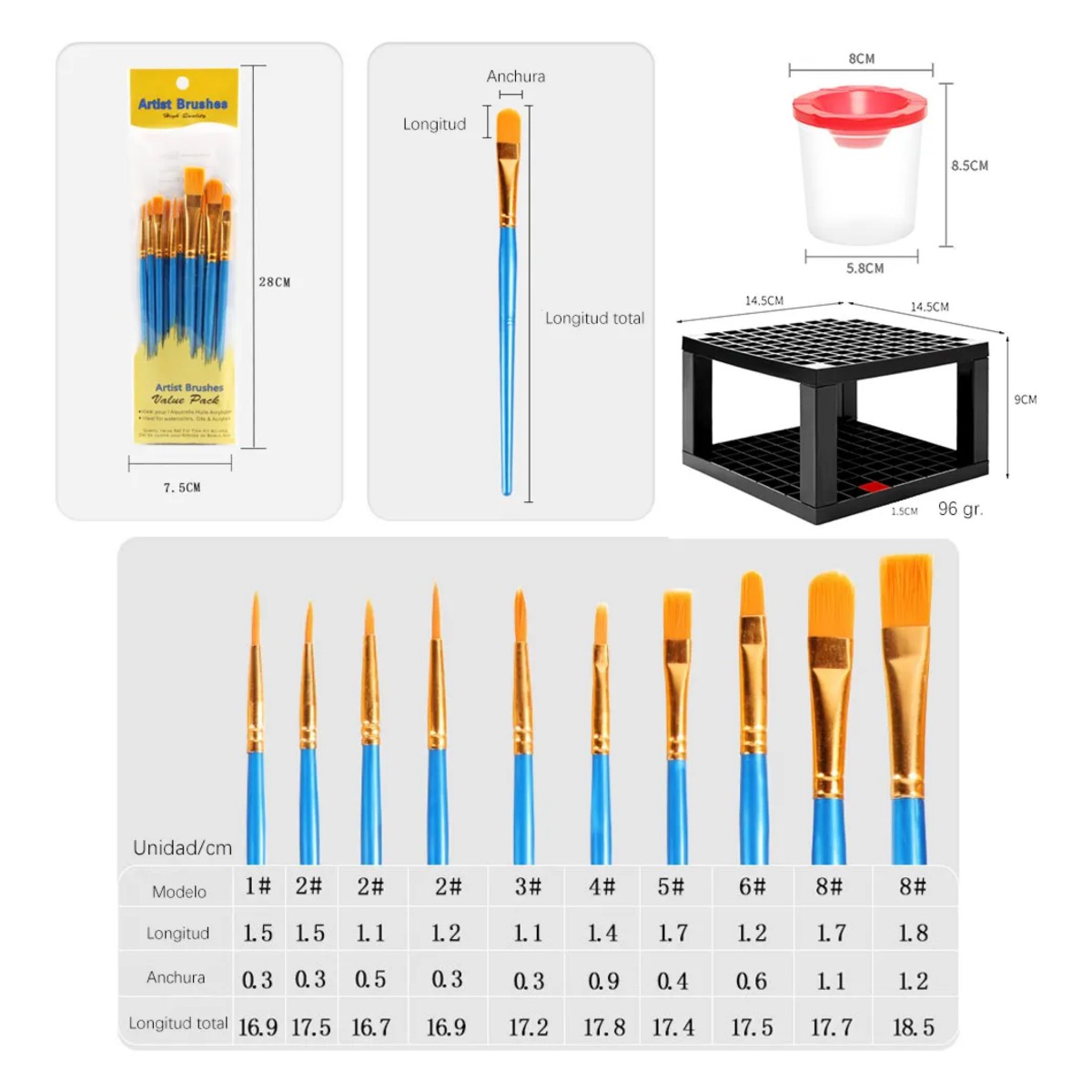 Kit 40 Pincel Para &Oacute;leo Vaso Pinceles Soporte Acr&iacute;lico Acuarela Multicolor image number null