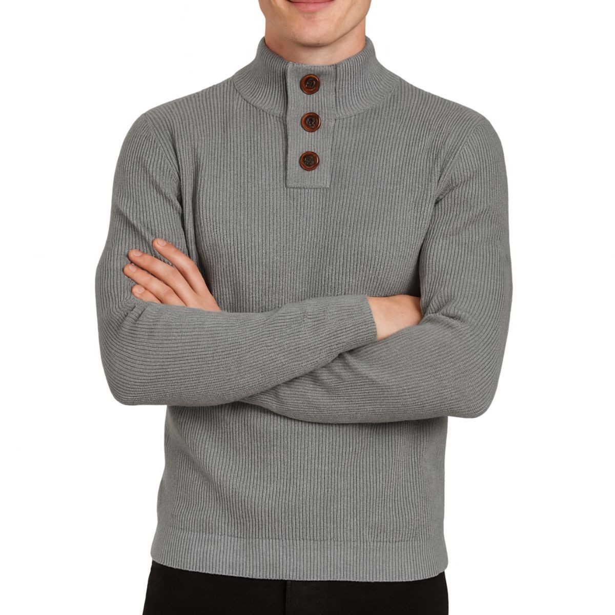 Su&eacute;ter Tejido Cuello Alto Color Gris Con Botones Para Hombre CHB Chili Beans Clothing Co. image number null
