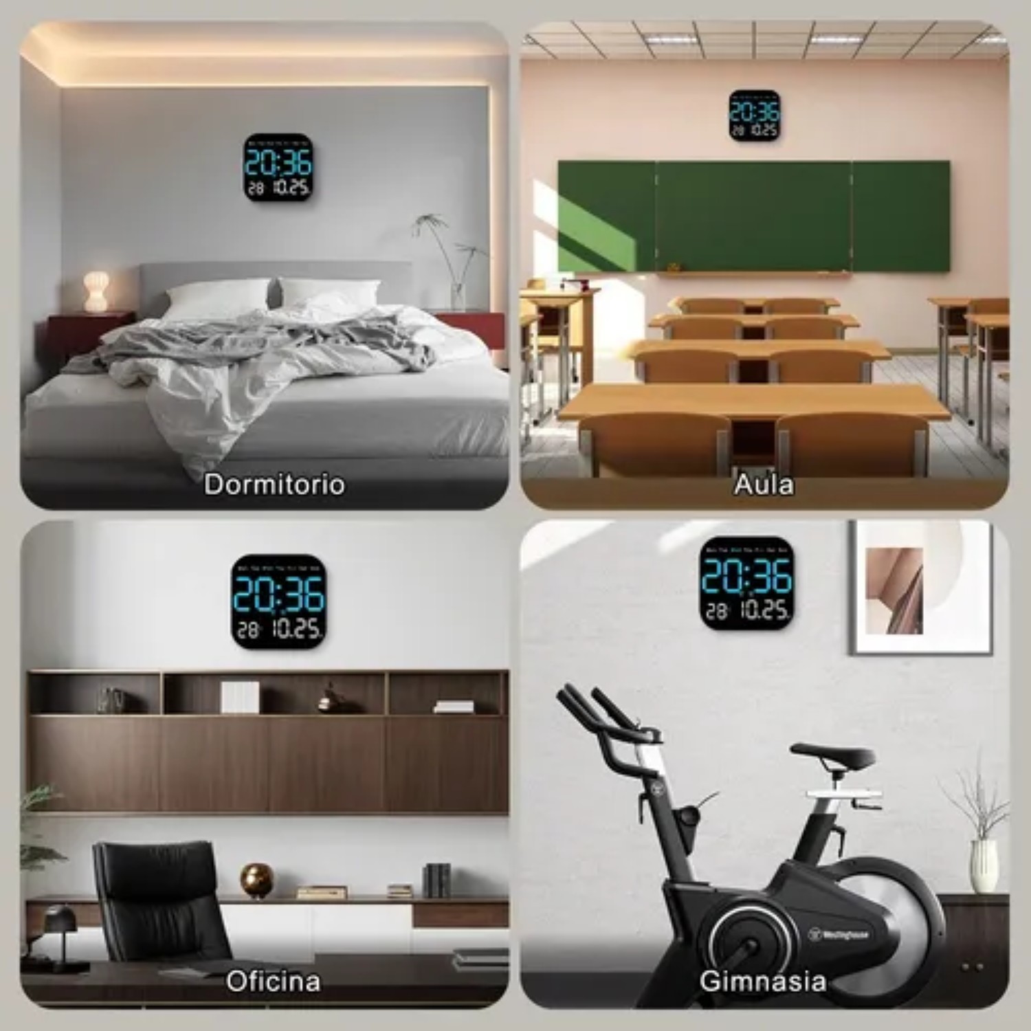 Reloj De Pared Digital Con Term&oacute;metro, Alarmas Y Calendario Negro image number null