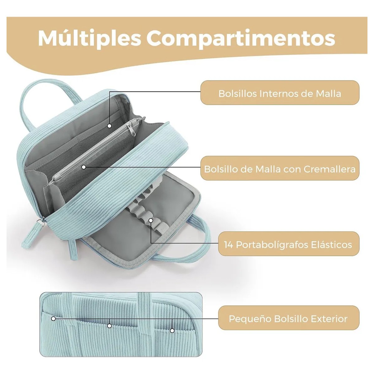 Lapicera 5 Capa De Gran Capacidad Estuches Escolares De Pana Color Azul Claro image number null