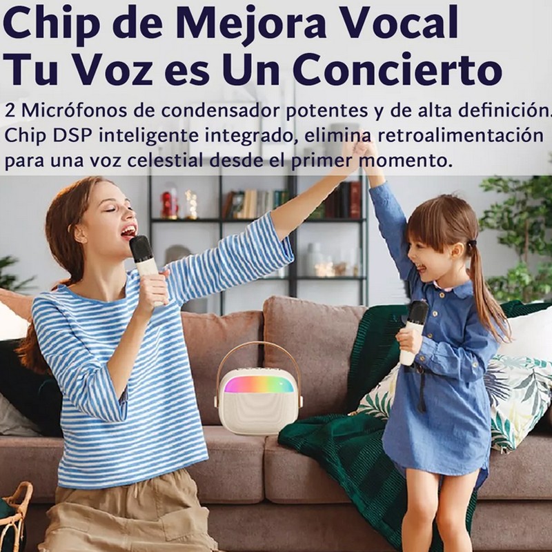Karaoke Para Ni&ntilde;os Con 2 Micr&oacute;fonos Inal&aacute;mbricos Y Bocina image number null