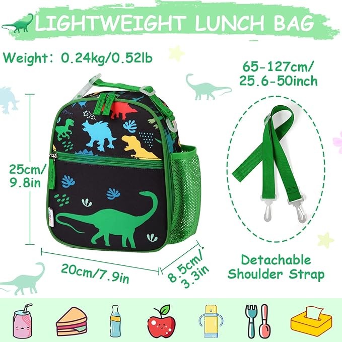 Lonchera Ni&ntilde;os,RAVUO Resistente al Agua Bolsa de Almuerzo con Aislamiento Bolsa T&eacute;rmica Ni&ntilde;as Ni&ntilde;o para Picnic,Escuela con Correa de Hombro Desmontable y Asa con Hebilla. image number null
