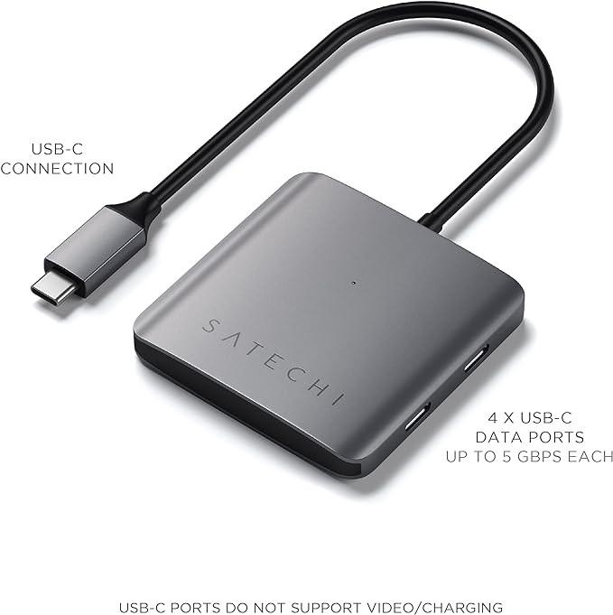 SATECHI Hub USB-C de 4 Puertos - Solo Transferencias de Datos (Sin Carga/V&iacute;deo) - para M2, M1 MacBook Pro/Air, M2, M1 iPad Pro/Air, M2 Mac Mini, iMac. image number null