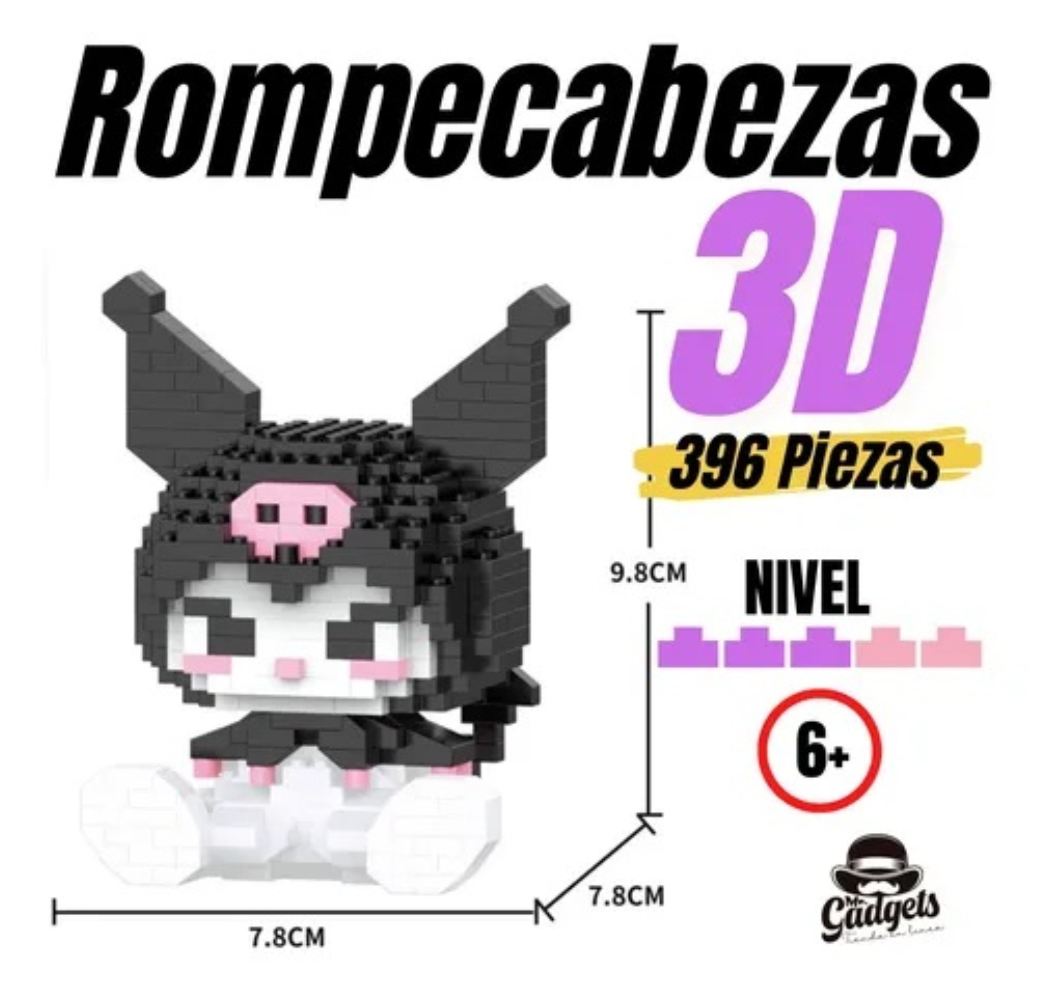 Set Mini Bloques Armables Kuromi 396 pzs Negro image number null