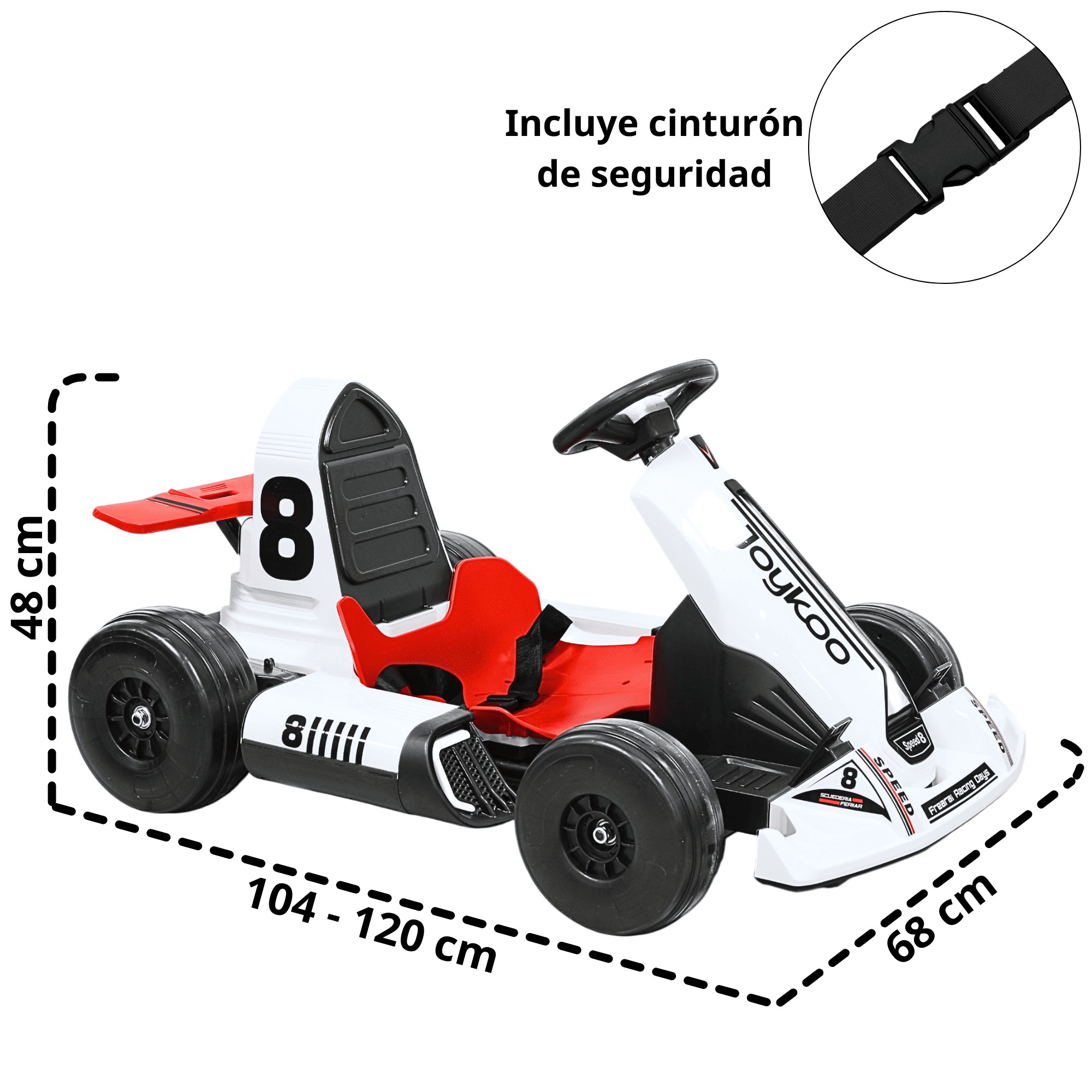 Montable El&eacute;ctrico Go Kart para Ni&ntilde;os Largo Ajustable Control Remoto Bater&iacute;a Recargable 12V Luces Sonido BluetoothBlanco image number null