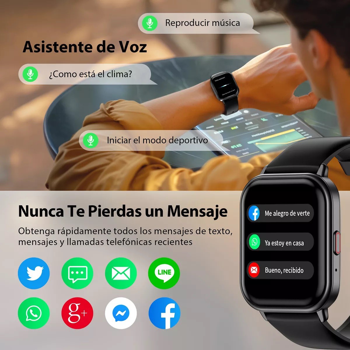 Reloj Inteligente Smartwatch Bluetooth Llamada Alexa Negro. image number null