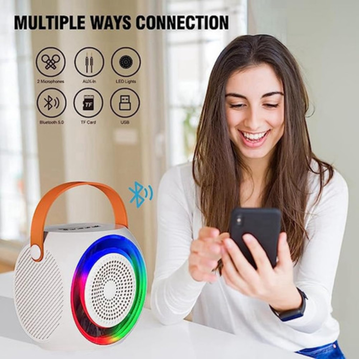 "Bocina Altavoz Inal&aacute;mbrico Port&aacute;ti Con De Karaoke Bluetooth negro " image number null