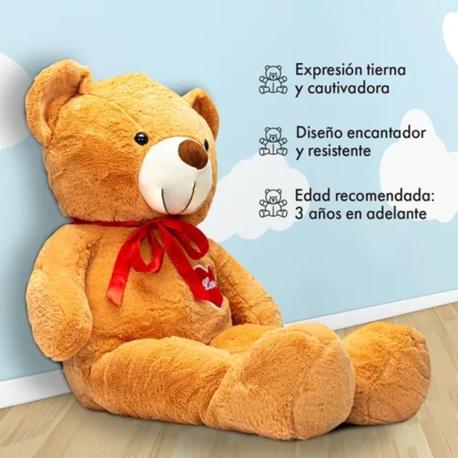 Oso De Peluche Teddy Grande Abrazable Coraz&oacute;n 1 Metro Caf&eacute; claro image number null