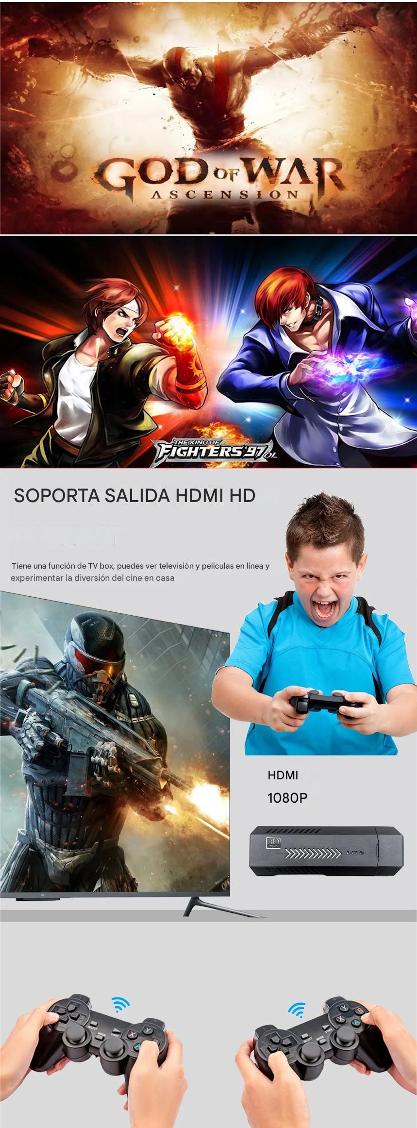 Consola retro 64gb juegos video juegos 2 controles HDMI reproductor de juegos 3D HD inal&aacute;mbrico. image number null