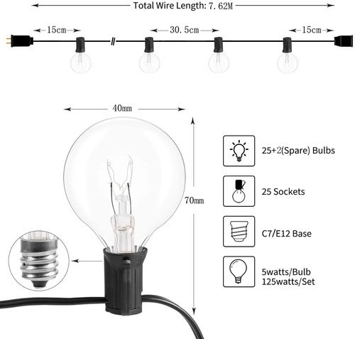 Guirnalda De Luces 25+2 Focos Exterior Vintage Impermeable. image number null