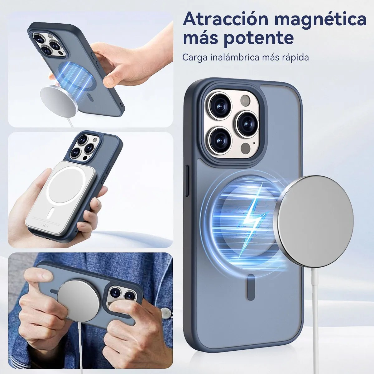 Funda Para iPhone 12 Pro + Cargador Inal&aacute;mbrico 15w + Mica De Vidrio Templado Azul image number null