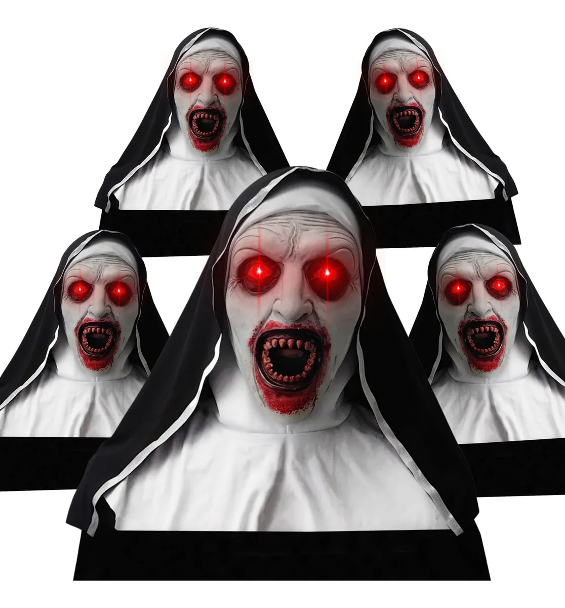 Kit 5 Mascaras La Monja L&aacute;tex Realista con Ojos LED Halloween Adulto Pilas Incluidas Talla &Uacute;nica image number null
