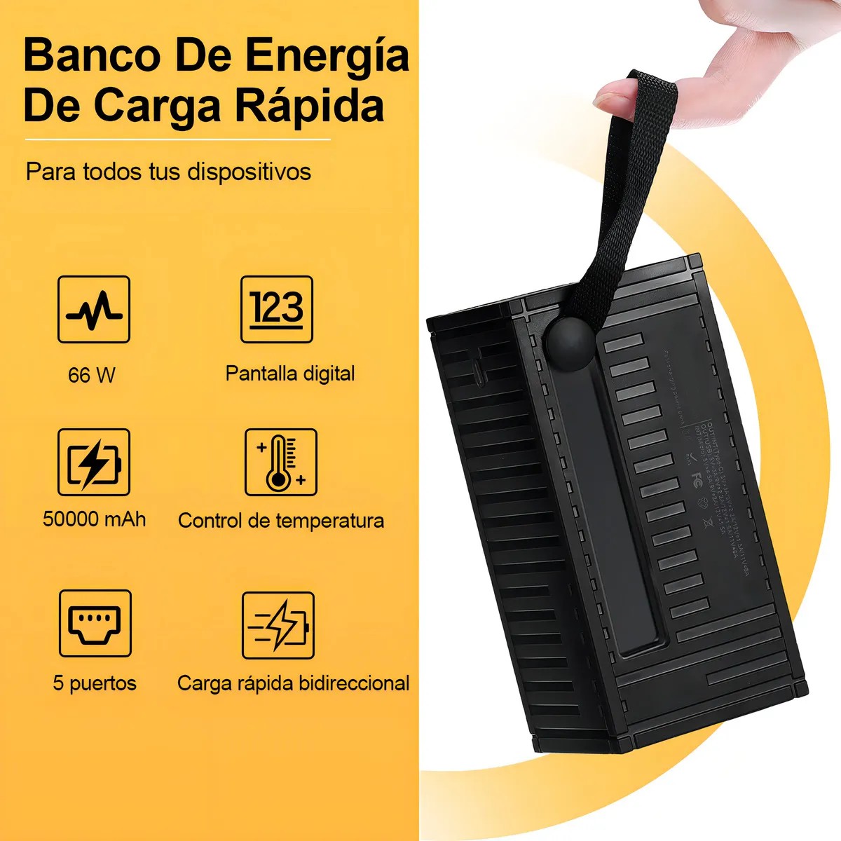 Power 50000mAh Carga R&aacute;pida 5 Puertos Pantalla LED Negro image number null