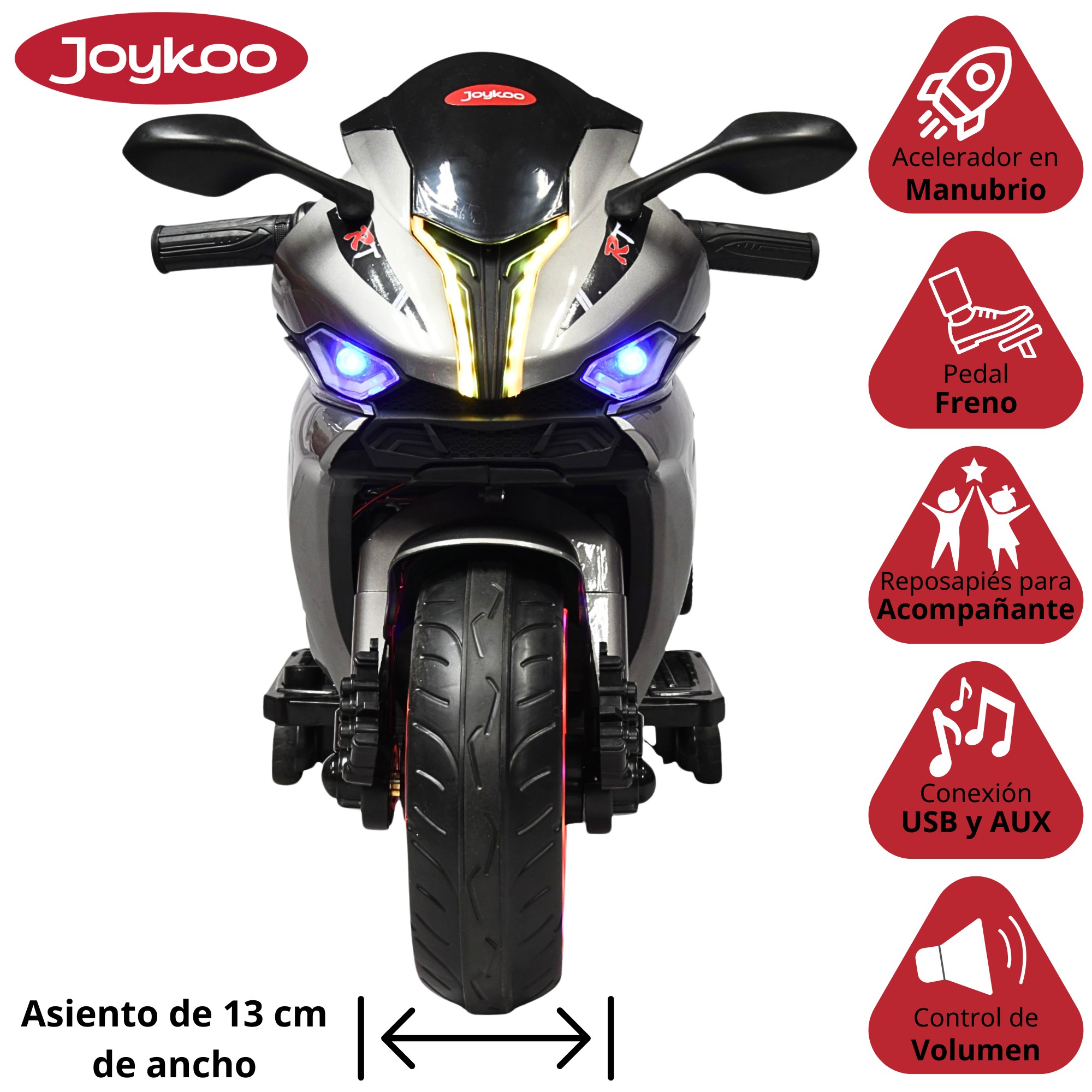 Moto Montable El&eacute;ctrica para Ni&ntilde;os Luces Led Sonido y Freno Bater&iacute;a 12v- Gris image number null