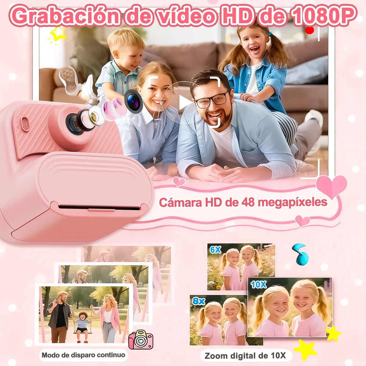 C&aacute;mara Digital Para Ni&ntilde;os 1080p+32gb C&aacute;mara Instant&aacute;nea Foto Rosa image number null