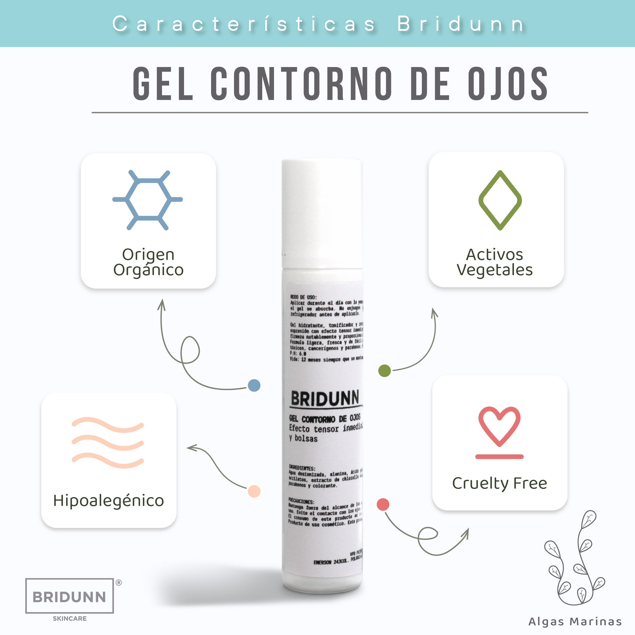 Corrector de Ojeras, Bolsas e Imperfecciones, BRIDUNN SKINCARE Con Algas Marinas y Coleus, Gel Natural 16 ml image number null