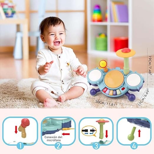 RUBOQE Juguetes de Instrumentos Musicales, Bater&iacute;a Infantil con Baquetas, Teclado de Piano y Micr&oacute;fono, Desarrollar El Talento Musical de los Ni&ntilde;os, Regalo Perfecto para Ni&ntilde;os y Ni&ntilde;as de 3 A&ntilde;os. image number null