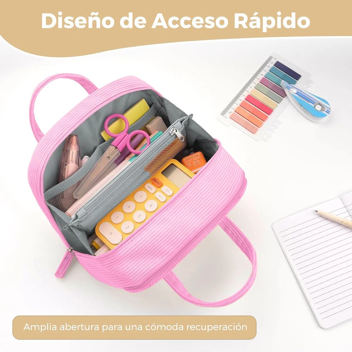 Lapicera 5 Capa De Gran Capacidad Estuches Escolares De Pana Color Rosa image number null