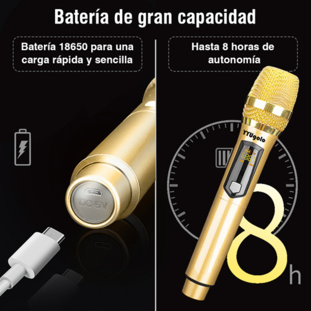 "YYUgolo MIC 402 Micr&oacute;fono Inal&aacute;mbrico Profesional Karaoke Kit 2pcs Color Oro " image number null