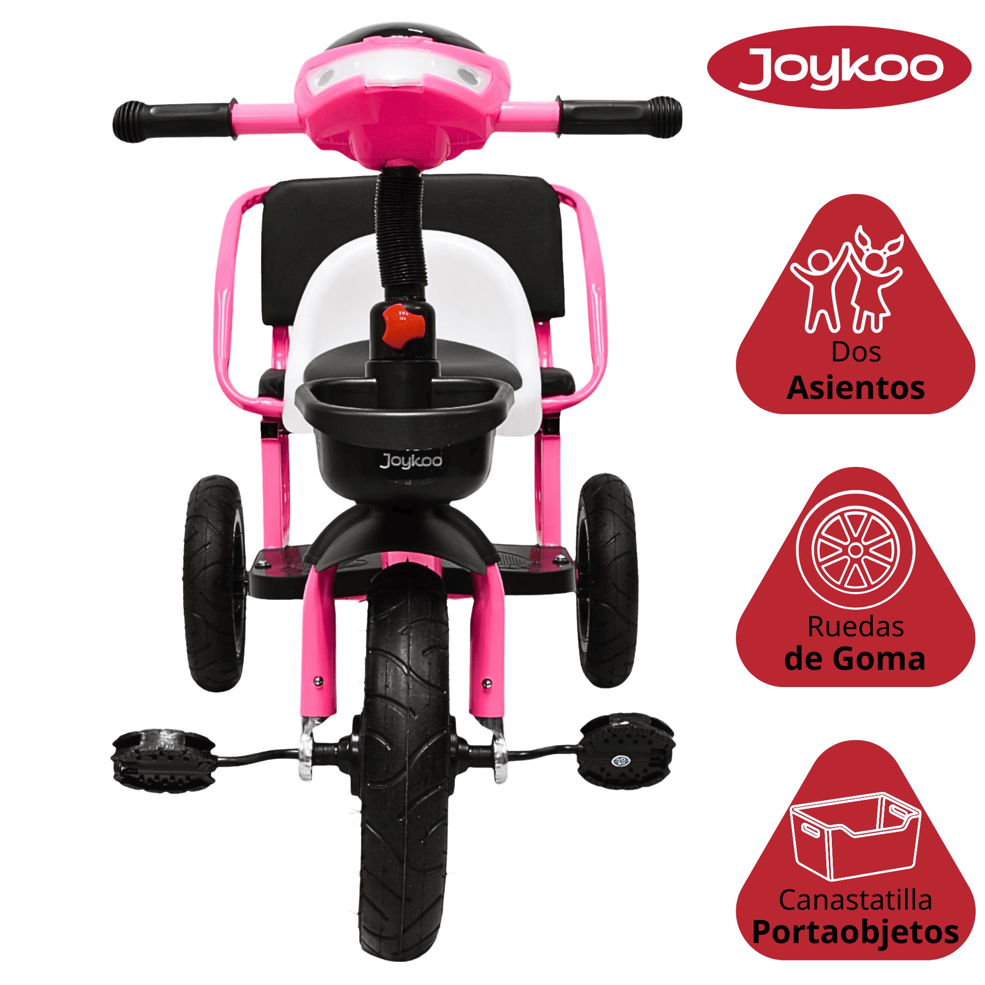 Triciclo para Ni&ntilde;os Dos Asientos Torreta con Luz y Sonido Ruedas de Goma Apto a partir de 2 A&ntilde;os - Rosa image number null