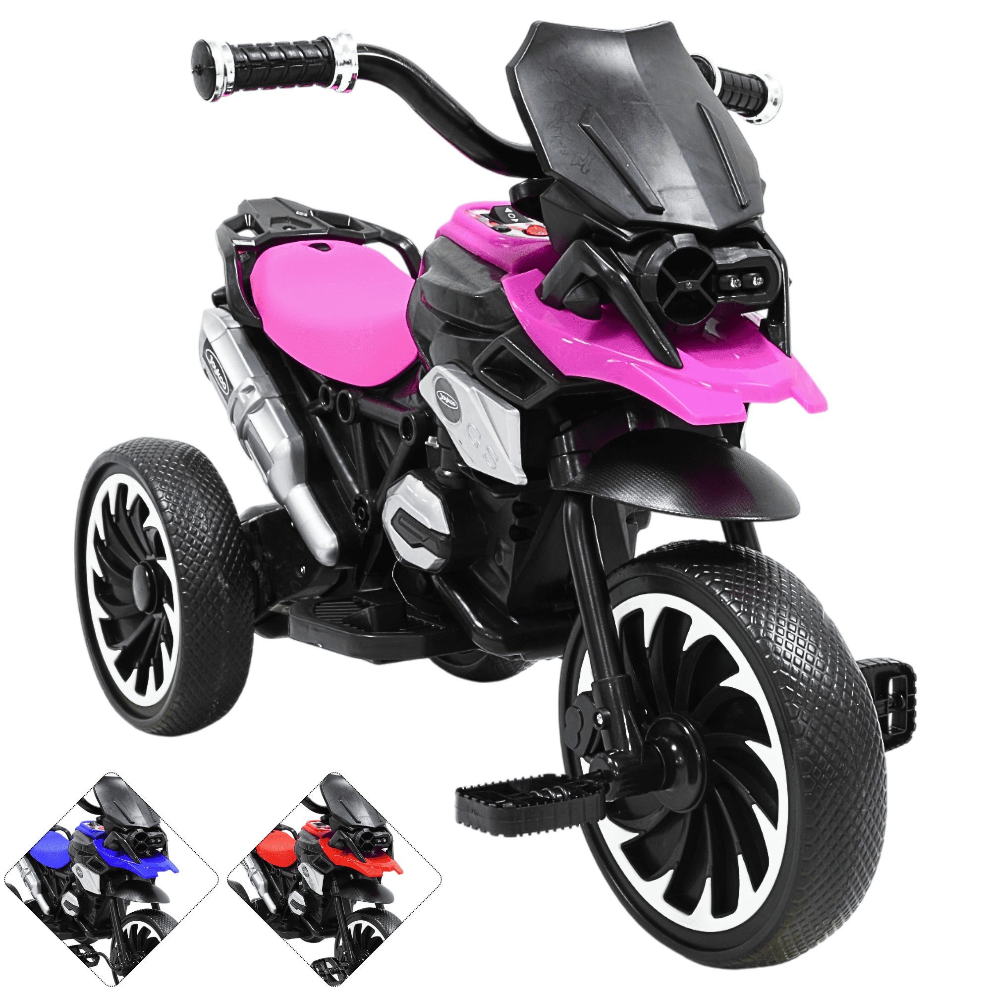 Moto Montable El&eacute;ctrica para Ni&ntilde;os Triciclo H&iacute;brido con Luces y Sonido Recargable 6v Soporta hasta 30 kg - Rosa image number null