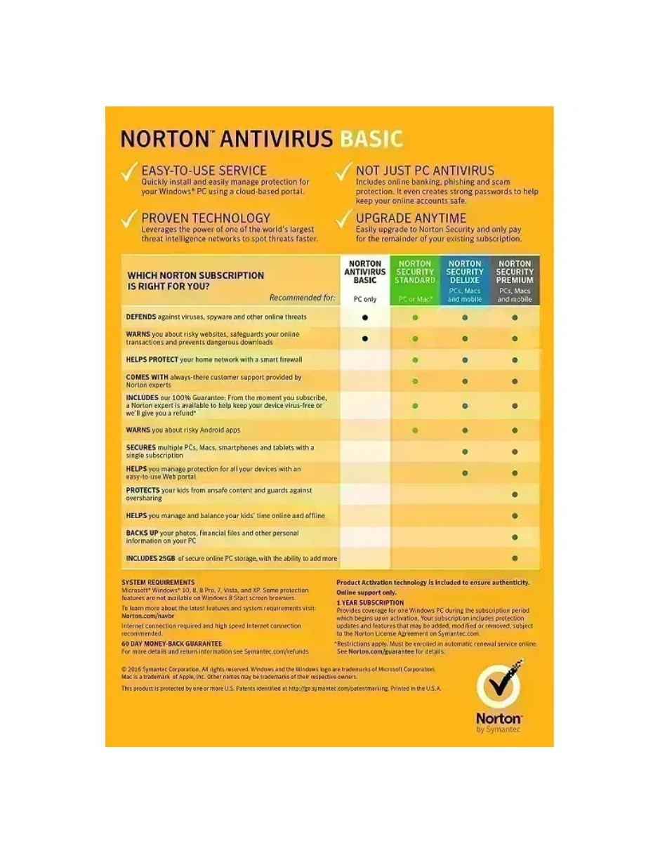 NORTON ANTIVIRUS BASICO 1 A&Ntilde;O 1 US image number null