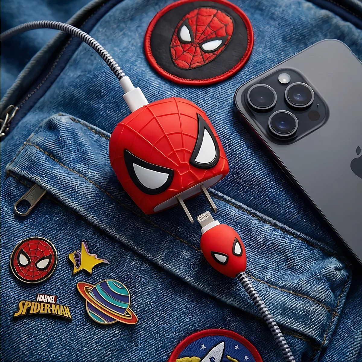 Protector Personaje Gen&eacute;rico Para Cargador 20w Para Iphone Spiderman image number null