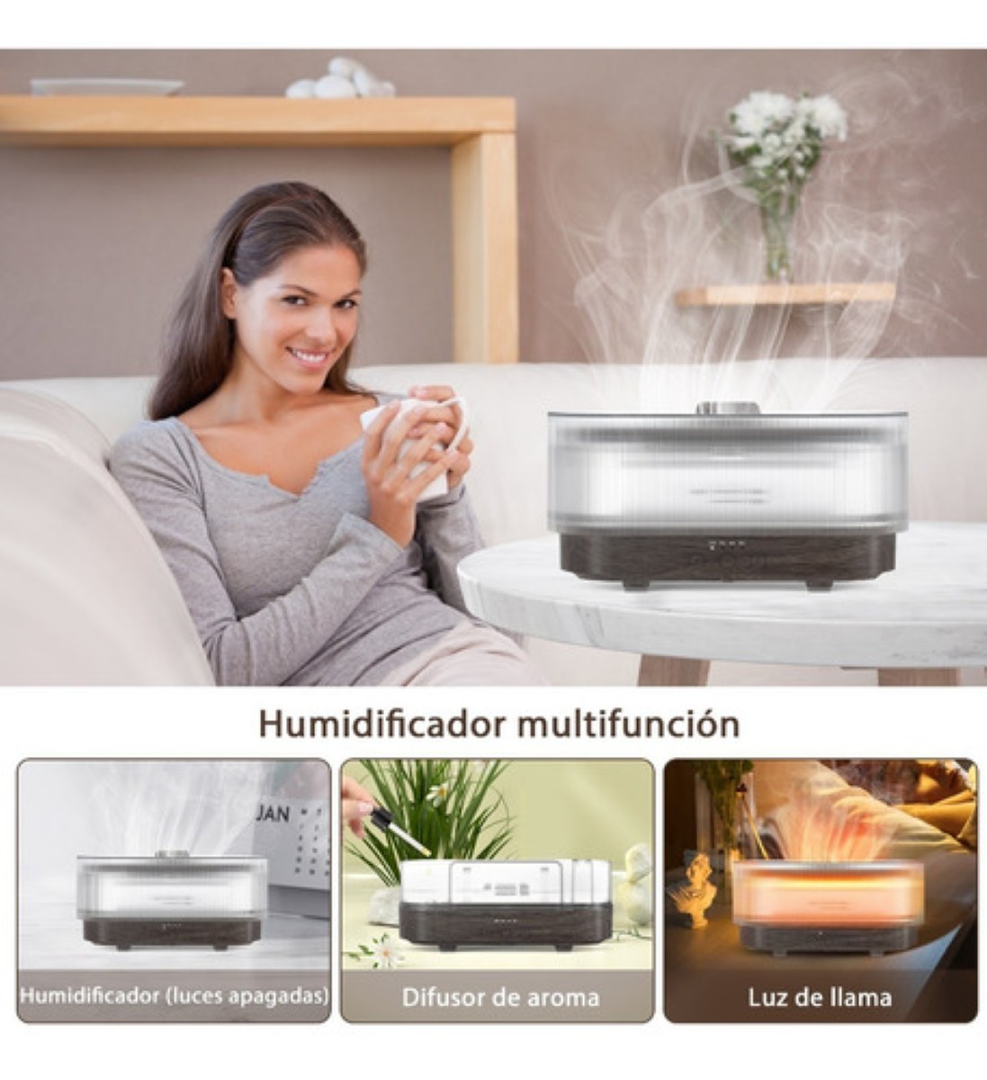 Difusor Humificadora De Aroma Ultrasonico Cuadrado Marron Oscuro image number null