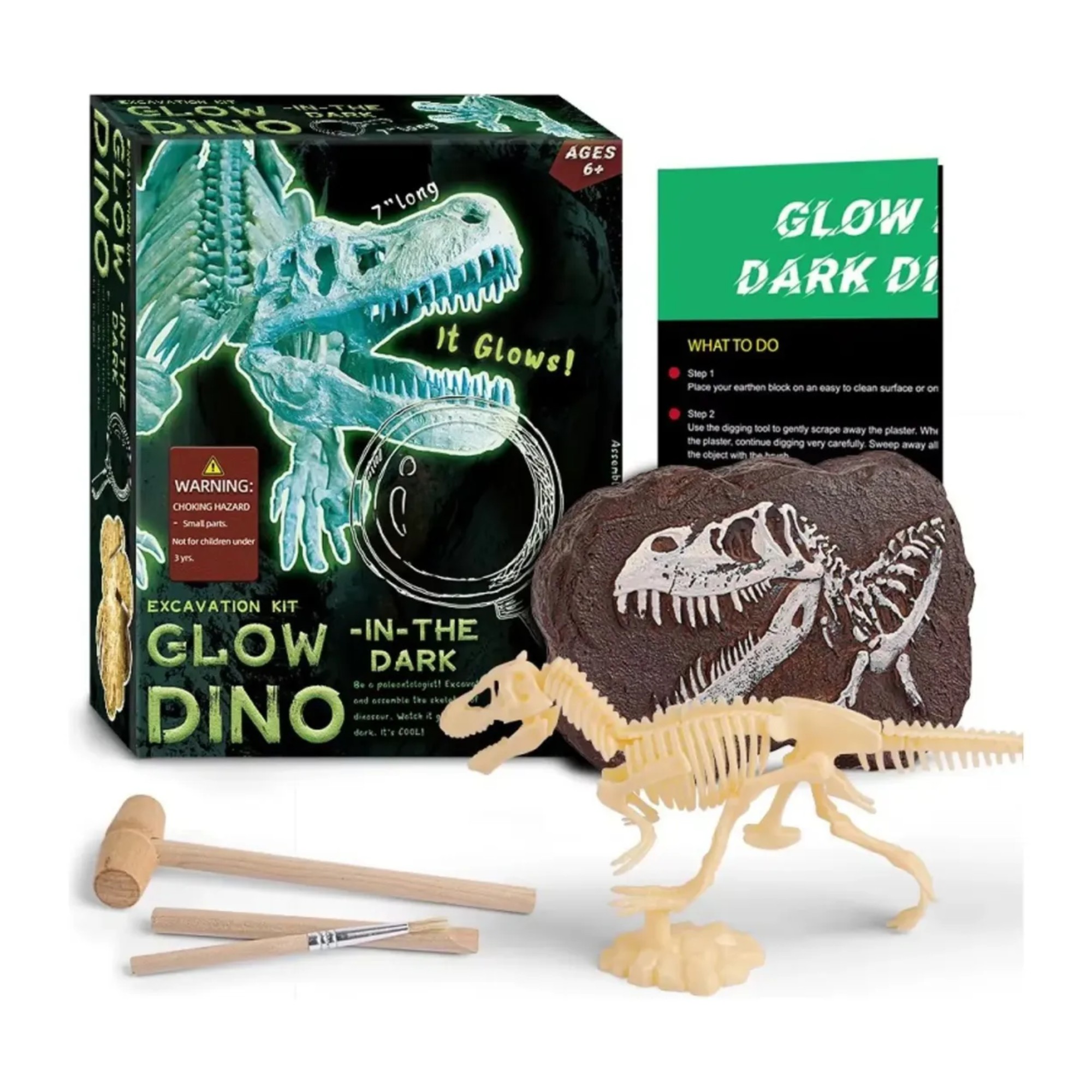 F&oacute;sil Set Educativo , Exploraci&oacute;n Total Libera y Despierta al T-Rex con Luz, Dino-Luminiscente Brilla en la Oscuridad image number null