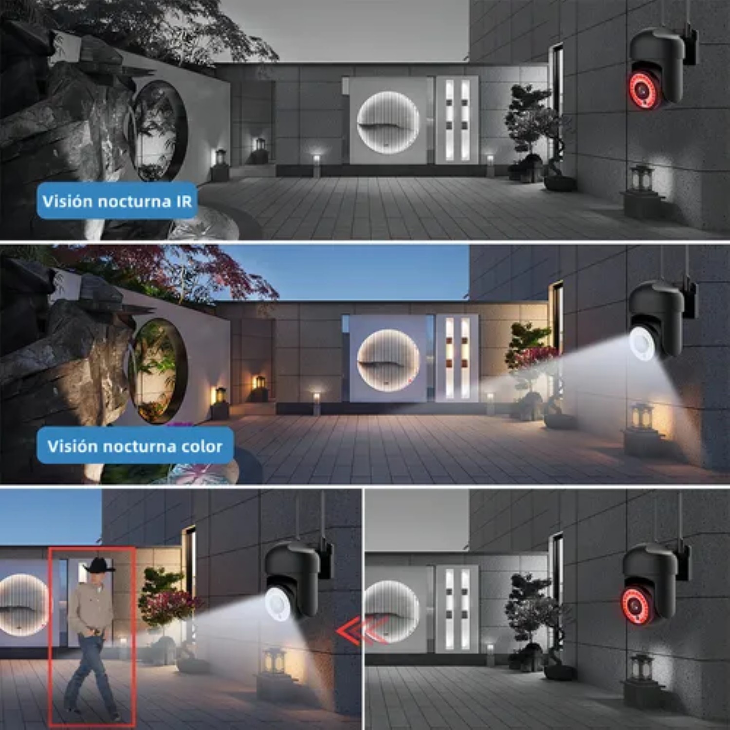 2pcs C&aacute;mara De Seguridad Exterior Wifi Foco Hd Visi&oacute;n Alarma Color Negro image number null