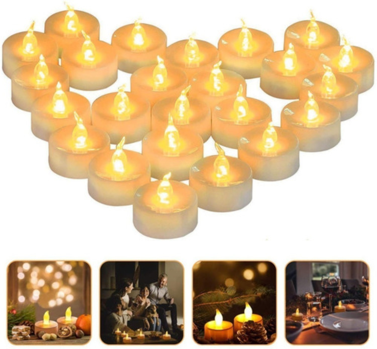 24 Velas Ligeras El&eacute;ctricas De Led Con Efecto Llama Blancas image number null