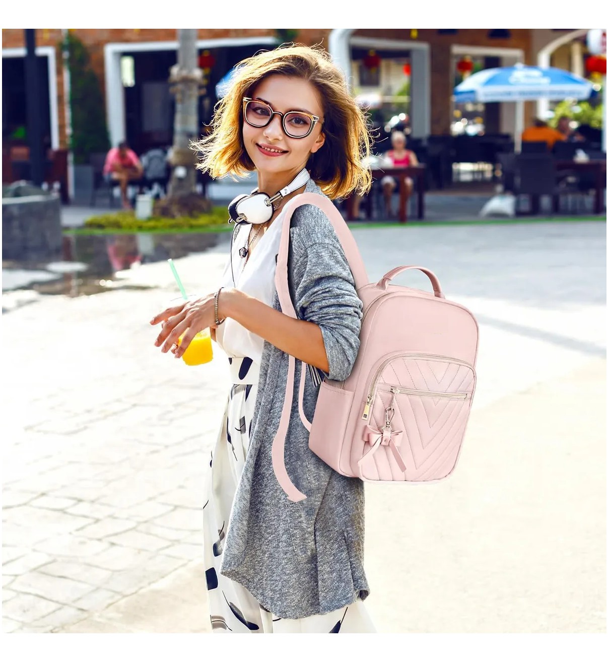 Mochila de Mujer Escolar de Moda Impermeable y Antirrobo Rosa Bloosom image number null
