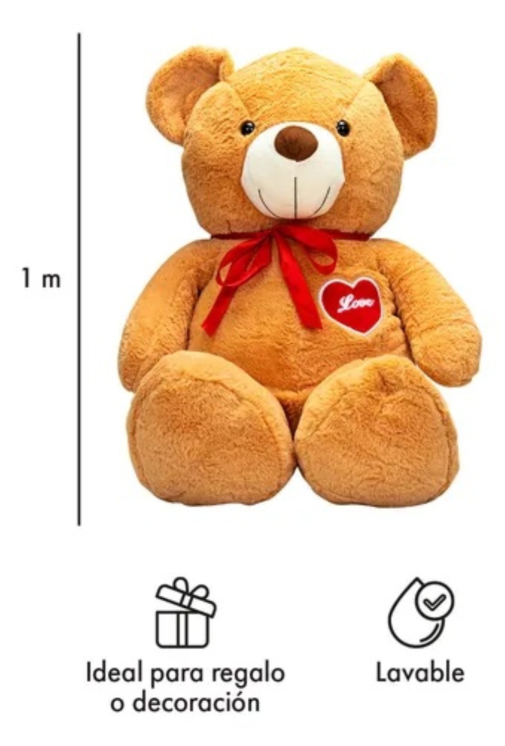 Oso De Peluche Teddy Grande Abrazable Coraz&oacute;n 1 Metro Caf&eacute; claro image number null