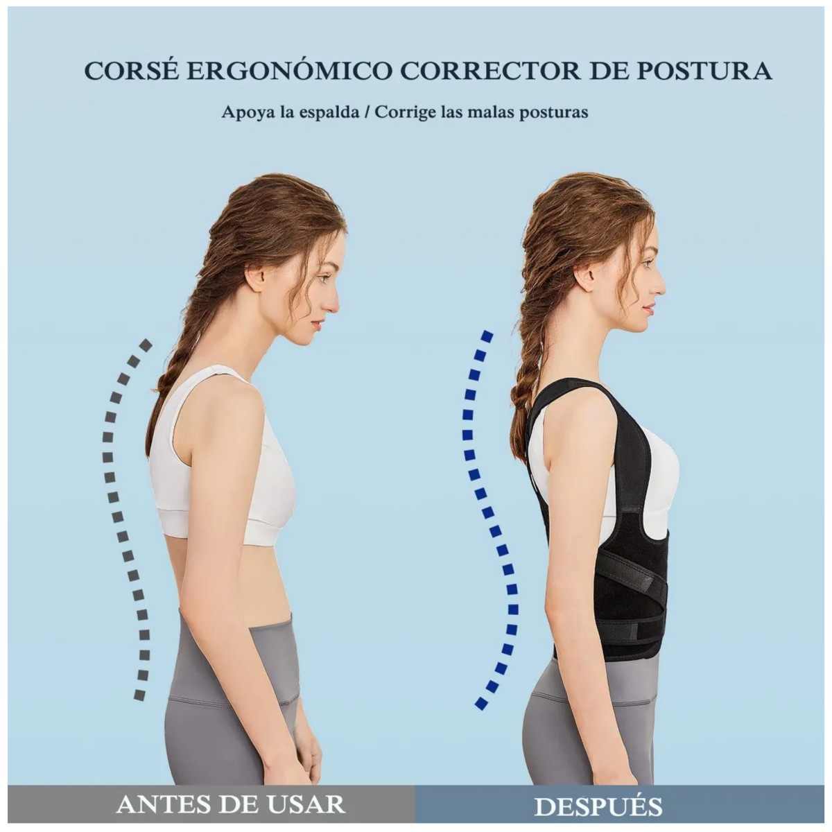Corrector Postura Espalda Para Hombre Y Mujer Ajustable Faja S Negro image number null