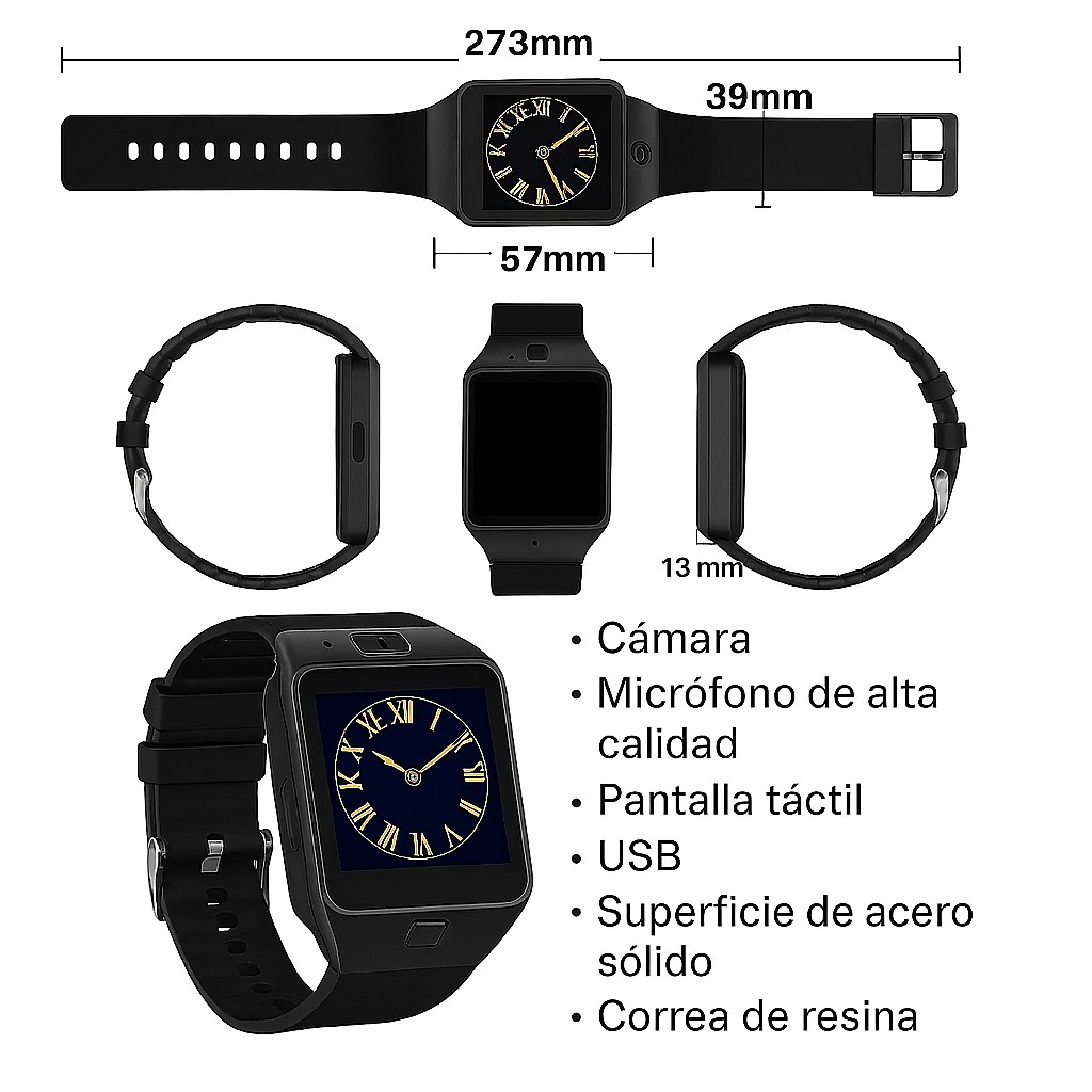 Smartwatch DZ09 Bluetooth con C&aacute;mara y Llamadas Pantalla Touch Compatible Android Negro COMERLIV image number null