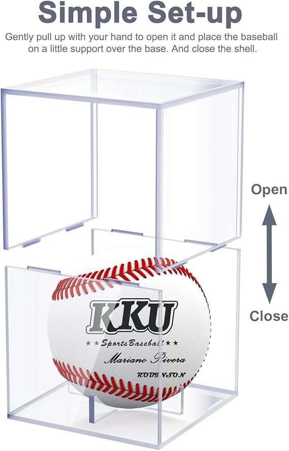 A KKU - Vitrina de b&eacute;isbol de acr&iacute;lico gruesa con elegante base negra, resistente al polvo con protecci&oacute;n UV, estuche de b&eacute;isbol transparente para pelotas firmadas. image number null