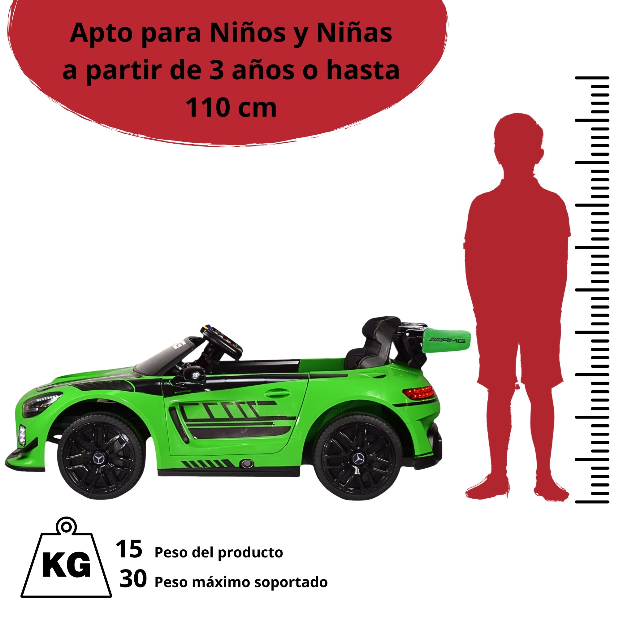 Montable Mercedes-Benz Electrico para Ni&ntilde;os Control Remoto 12v - Verde image number null