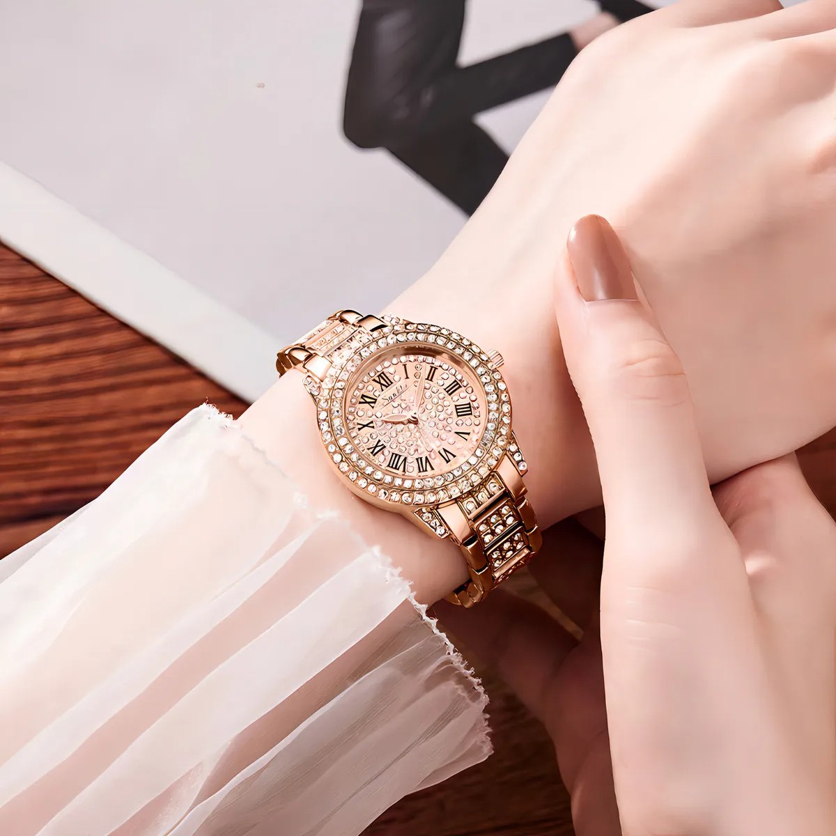 &Uacute;LTIMA PIEZA Reloj Sunkta de Lujo con Cristales Incrustados Oro Rosa image number null
