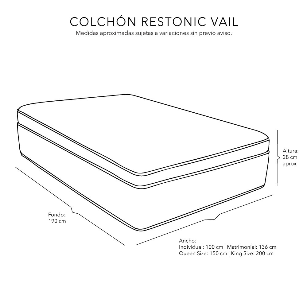 Colch&oacute;n Matrimonial Restonic Vail+Almohada 2Pack+S&aacute;banas Softy image number null