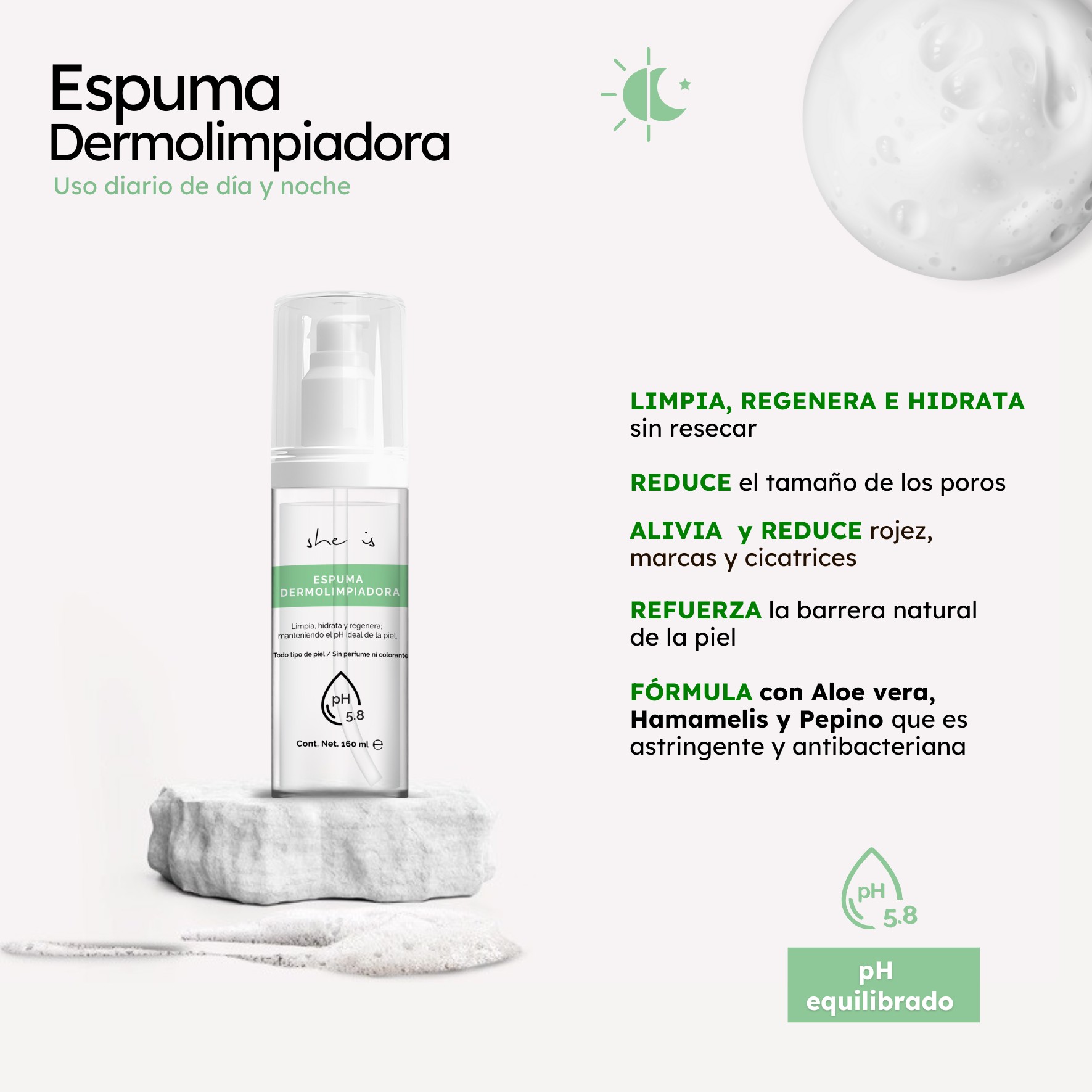 Espuma Dermolimpiadora Hidratante Facial 160ml She is skincare image number null