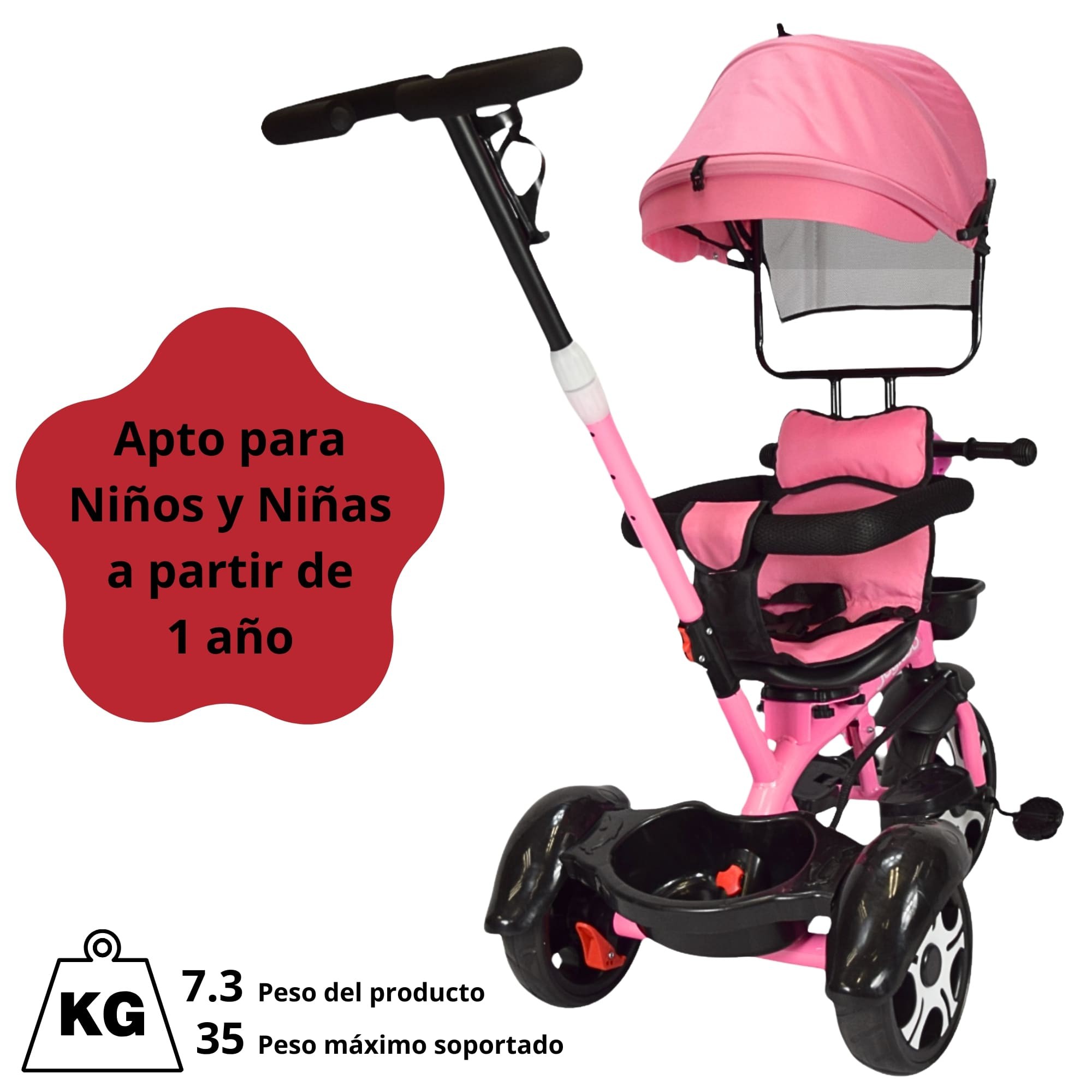 Triciclo para Ni&ntilde;os Evolutivo Asiento Giratorio 360 Luz Sonido - ROSA image number null