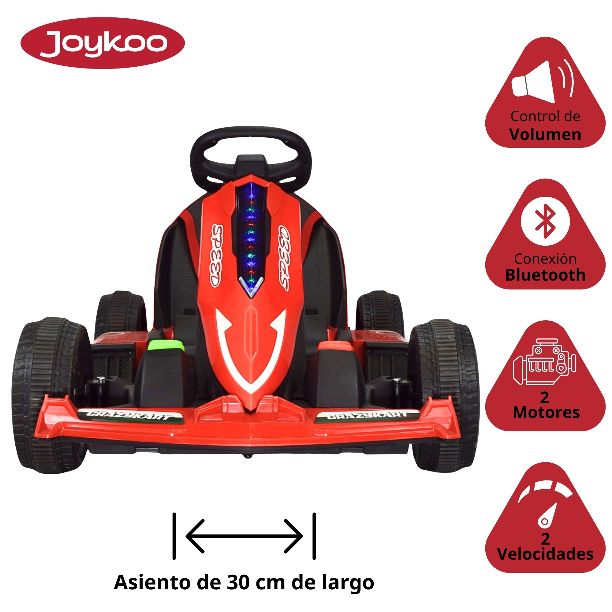 Montable Electrico Go Kart para Ni&ntilde;os Largo Ajustable Luz 12v - Rojo image number null