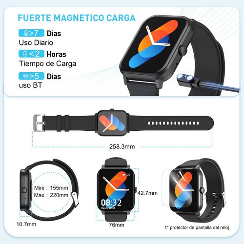 Smartwatch 1,85'' Reloj Inteligente Bluetooth Llamada Ip68 negro image number null