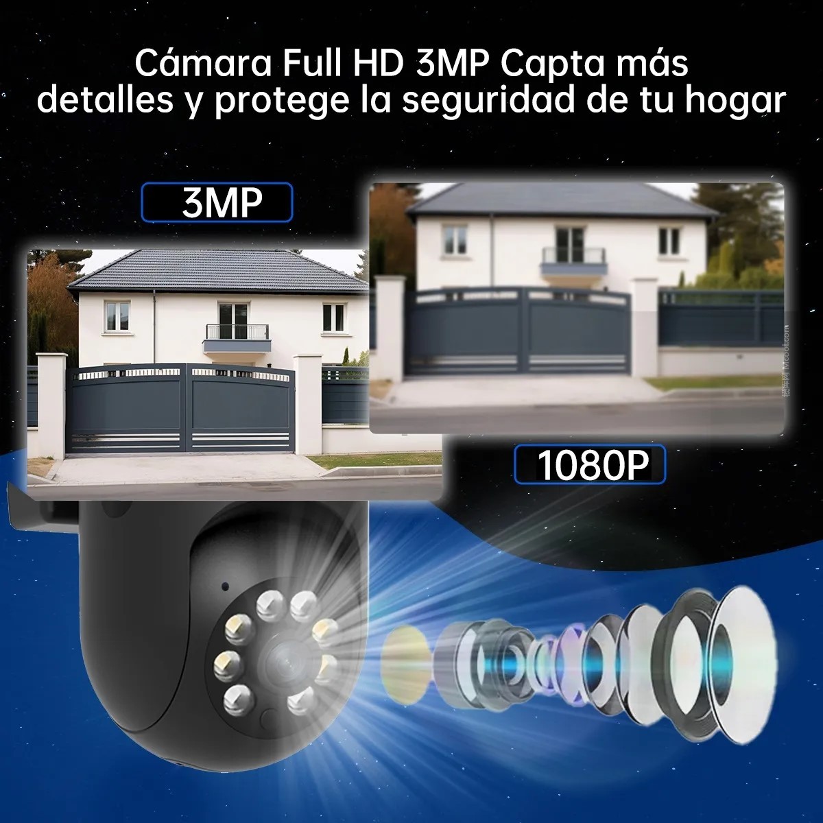 C&aacute;mara Exterior Inal&aacute;mbrica 3mp Visi&oacute;n Nocturna Con Alarma image number null